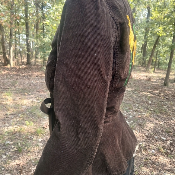 Embroidered Women's Jacket Sunflower Floral Sz8, Brown Corduroy Boho Cottagecore - Picture 6 of 7